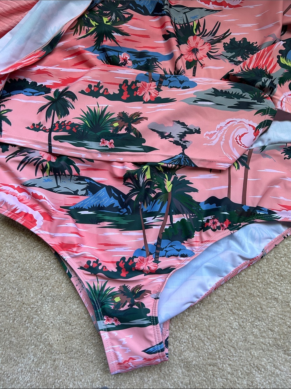 Pink Two-Piece Swim Set - Ribbed Tankini Top & Tropical Skirt -never worn - Picture 2 of 5